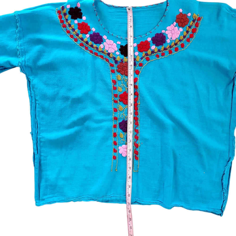 Johnny Was Vintage Crop Blue Embroidered Blouse Sz Large - Picture 3 of 8